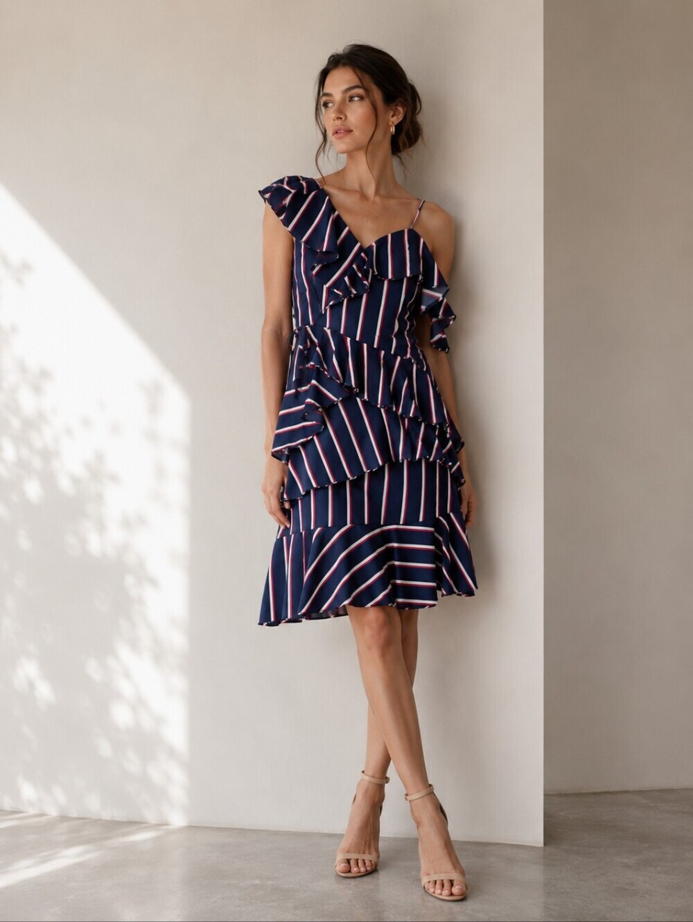 La flora Asymmetrical Ruffle A-Line Dress